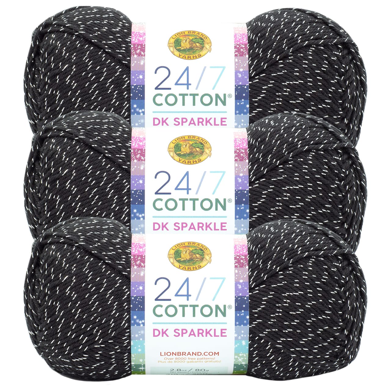 3 Pack Lion Brand® 24/7 Cotton® DK Sparkle & Prints Yarn